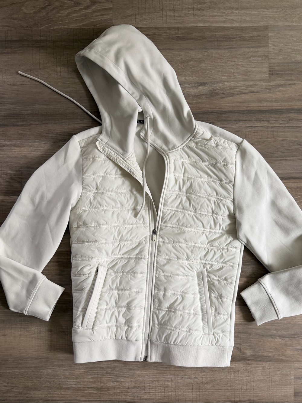 Men's White Quilted Hooded Zip Puffer Jacket